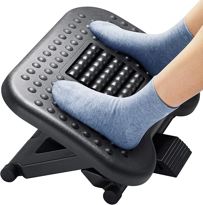 HUANUO Foot Rest for Under Desk at Work, Adjustable Footrest with Massage Texture and Roller, Ergonomic Foot Stool with 3 Height Position, 30 Degree Tilt Angle Adjustment for Home, Office