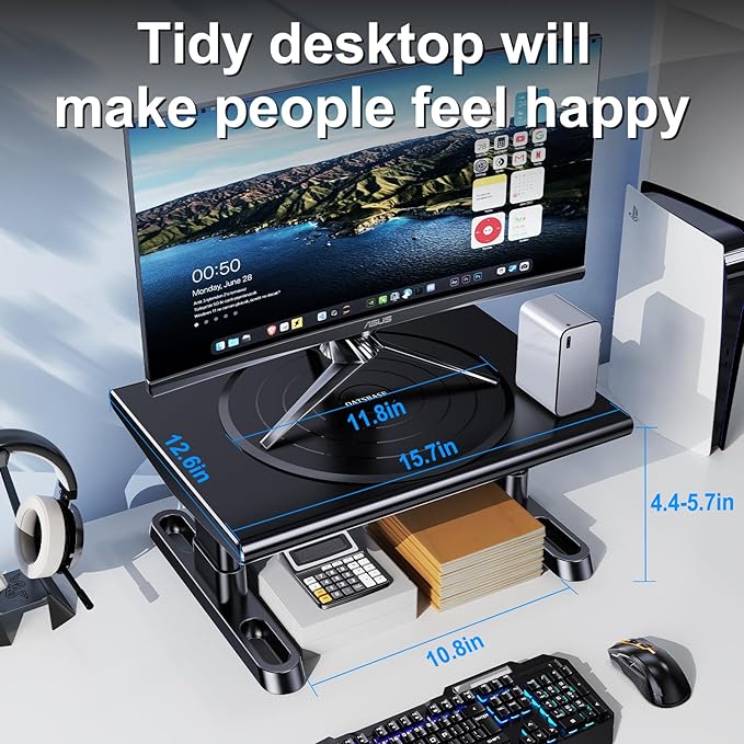 Monitor Stand Riser for Desk,360°Rotation Freely Height Adjustable by Knob,4.4-5.8 Inches,Ergonomic Monitor Stand Mount, Desktop Monitor Stand Riser for Computer,Laptop,Printer,Tv,Black