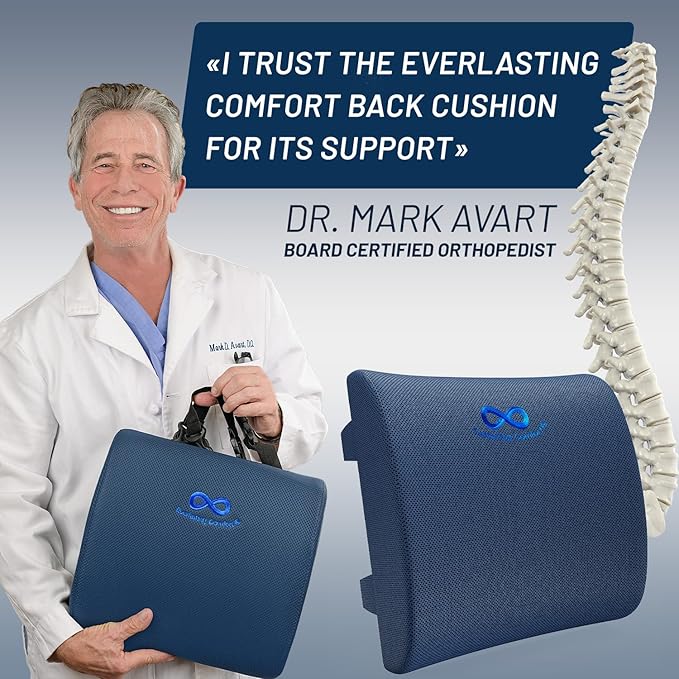 Everlasting Comfort Lumbar Support Pillow for Office Chair - Memory Foam Back Cushion for Car Seat - Promotes Better Posture, Back Pain Relief - Ideal Gaming and Desk Chairs Work and Home Essentials