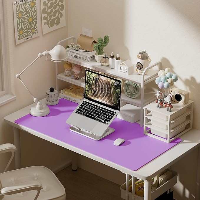 Aothia Faux Leather Desk Mat – Large Mouse Pad, Non-Slip PU Leather Blotter, Waterproof Writing Surface for Office and Home (Iris Violet, 47.2" x 23.6")