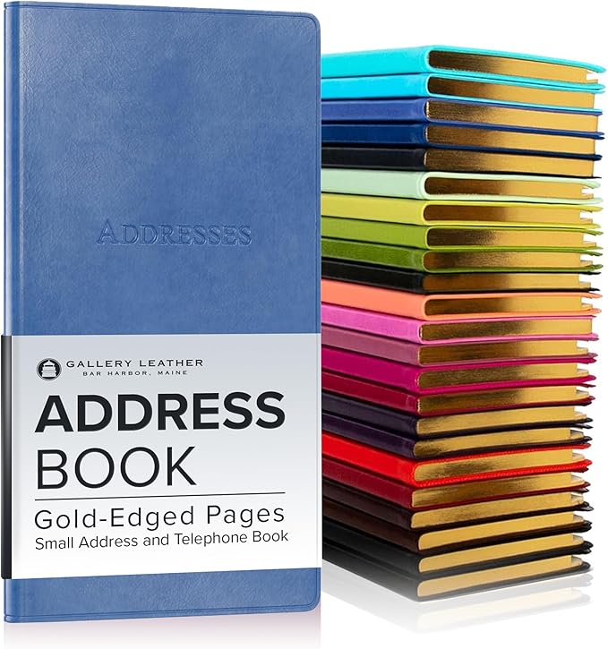 Gallery Leather Small Address Book with Alphabetical Tabs up to 403 Records, Leather Notebook Hardcover, Telephone and Address Books - 6 x 3.25 ", Acadia Hydrangea