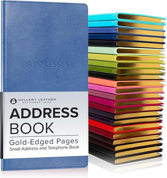 Gallery Leather Small Address Book with Alphabetical Tabs up to 403 Records, Leather Notebook Hardcover, Telephone and Address Books - 6 x 3.25 ", Acadia Hydrangea