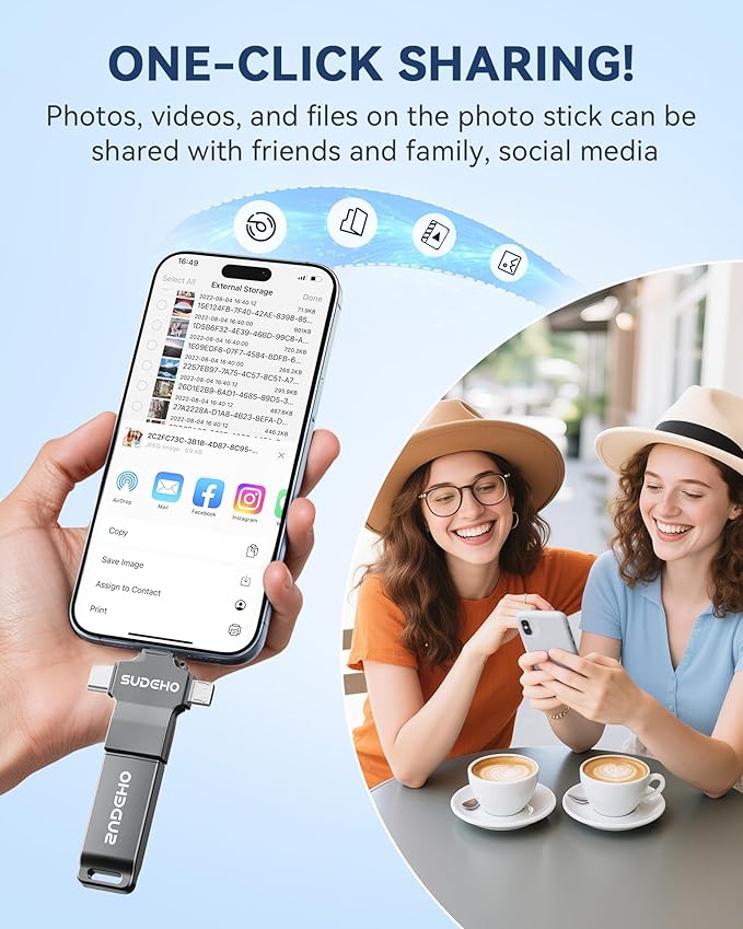 MFi Certified Photo Stick 512GB USB Flash Drive for iPhone, 4 in 1 External Memory Thumb Drive for Picture Video Backup, High Speed Memory Stick USB Drive for iPhone/iPad/Android/PC (Gun Black)