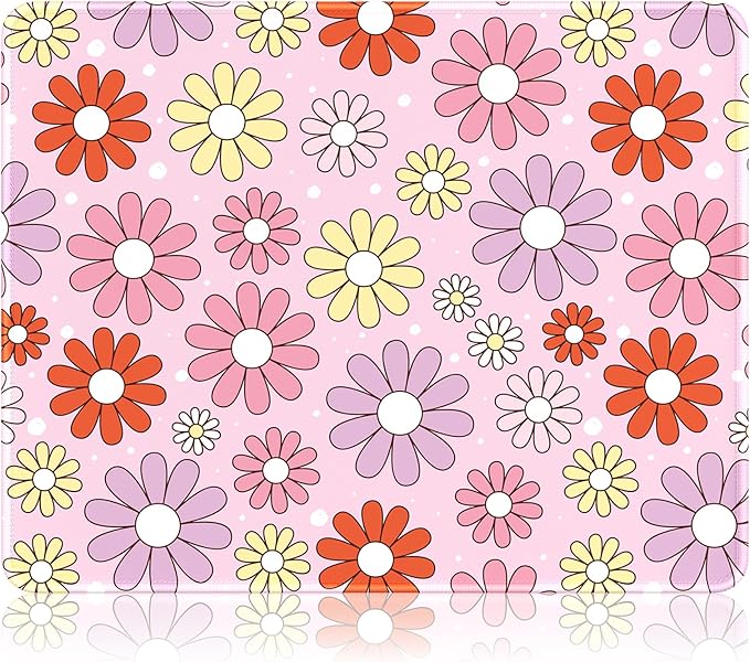 Auhoahsil Mouse Pad, 12 x 10 in Cute Flower Theme Computer Mouse Pad for Desk, Premium-Textured Non-Slip Rubber Stitched Edges Waterproof Square Mouse Mat for Gaming Work Wireless Mice, Pink Purple