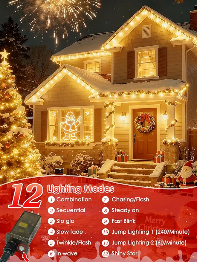 2025 New Voice Control Connectable 2PK 164FT 400LED Christmas String Lights Indoor Outdoor with Remote | Smart Twinkle String Lights 12 Modes & Timer for Xmas Tree Decor (Warm White)