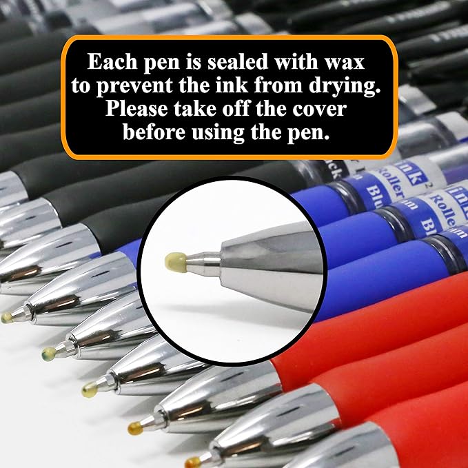 THINK2MASTER [24 Pens - 3 Colors] Think2 Retractable Gel Pens. (18 Black, 3 Red, 3 Blue) Fine Point (0.5mm) Rollerball Pens with Comfort Grip.