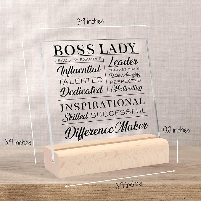 Boss Lady Gifts for Women, Best Boss Gifts Boss Birthday Gifts for Women Office Decor, Boss Lady Gifts Cool Gifts for Bosses Clear Acrylic Desk Decorative Sign for Boss Office Desk Decor
