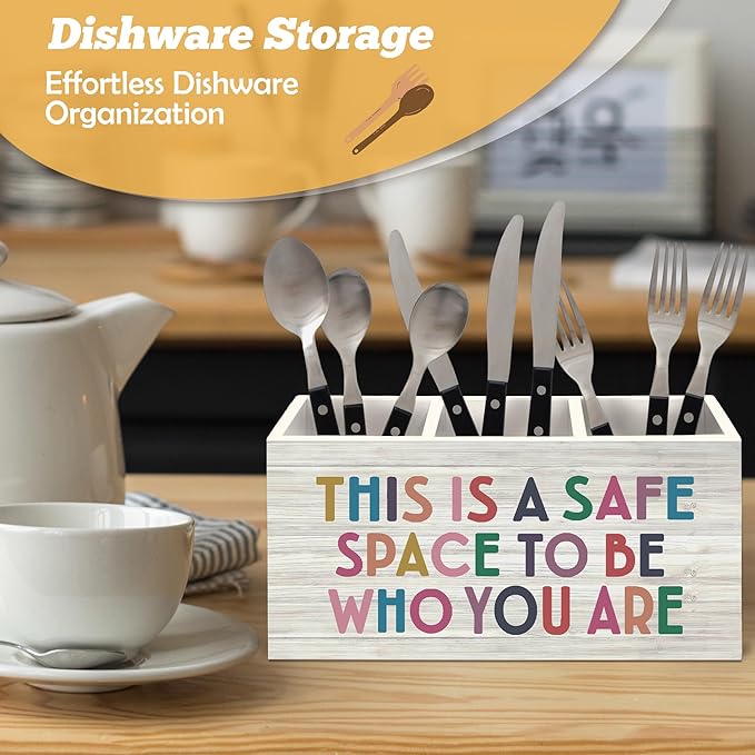 Mental Health Classroom Pen Holder Organizer for Desk Accessories, This Is a Safe Space to Be Who You Are Inspirational Wooden Box Desk Decorations for Therapy Counselor Office Classroom Decor