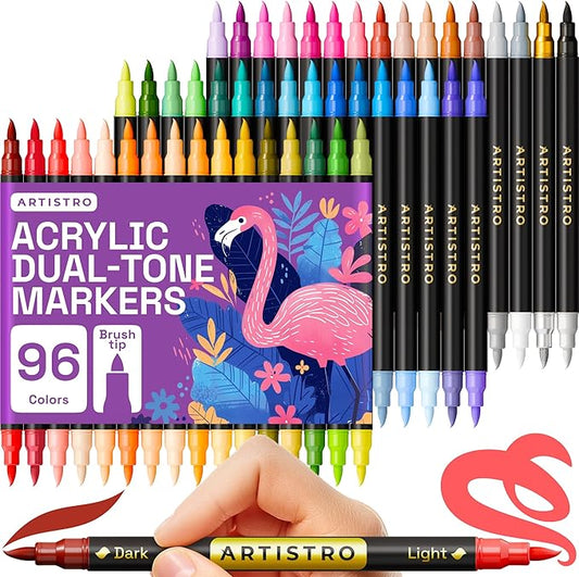 ARTISTRO Paint Markers - Acrylic Pens for Rock, Glass, Fabric, DIY - Art Supplies - 48 Dual Brush Tip Markers