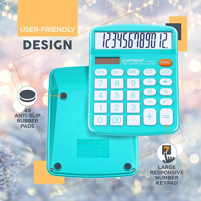 CATIGA Desktop Calculator 12 Digit with Large LCD Display and Sensitive Button, Solar and Battery Dual Power, Standard Function for Office, Home, School, CD-2786