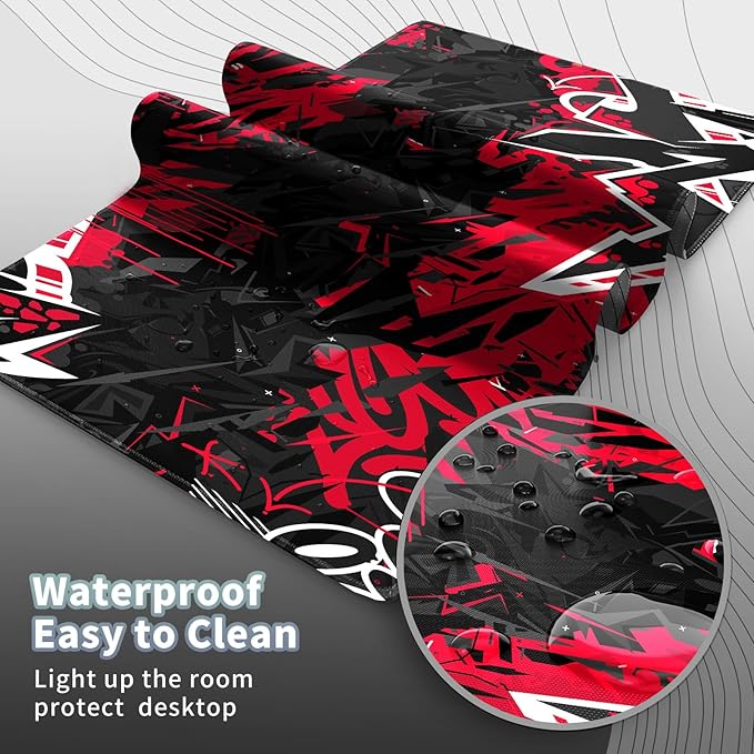 Gaming Mouse Pad, EDGFRTOIO Keyboard Mouse Pad 31.5x15.7 inch XXL Large Computer Laptop Cool Desk Mat with Non-Slip Rubber Base and Stitched Edge for Home Office Work, Black Red Graffiti