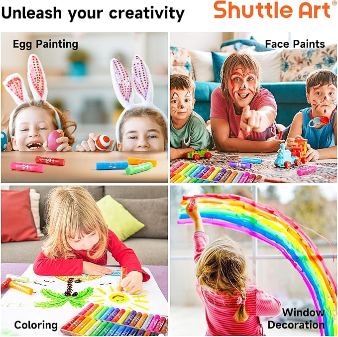 Shuttle Art Tempera Paint Sticks, 32 Colors Solid Tempera Paint for Kids, Super Quick Drying, No-Toxic, Works Great on Paper Wood Glass Ceramic Canvas