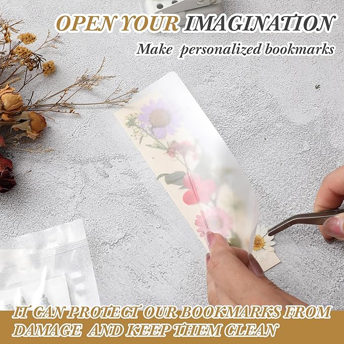 150 Pcs DIY Pressed Dried Flower Bookmark Making Kit, DIY Bookmark Bulk Thanksgiving Teacher Gifts for Reading Women Book Lovers(2 x 6 Inch,Orange Yellow Color)