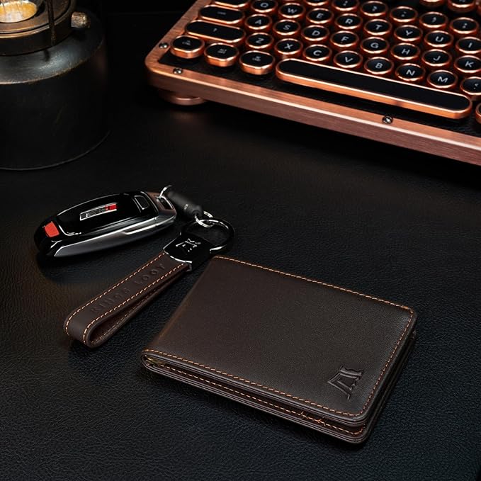 Kings Loot Wallet for Men | Minimalist Slim RFID Blocking Leather Design with Cash Pocket & Card Pull Strap | Holds 1-15 Cards | Stylish & Durable Wallets (Umber)