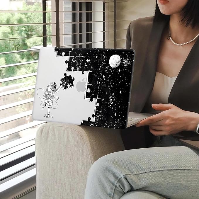 KEROM Compatible for MacBook Air 13 inch Case 2021 2020 2019 2018 M1 A2337 A2179 A1932, MacBook Air M1 Case, Cute Aesthetic Protective Plastic Hard Shell & Keyboard Cover, Space Puzzle