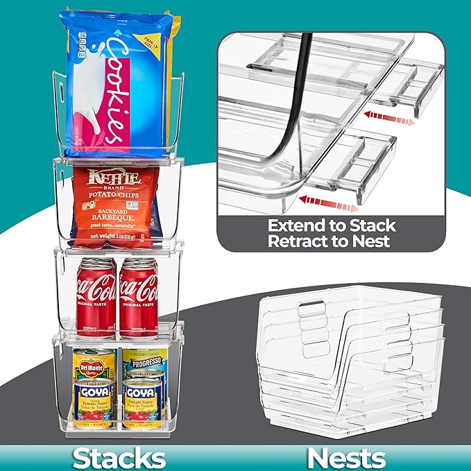 Sorbus Stackable Storage Bins Open Front - Clear Stackable Storage Bins - Pantry Bins for Storage and Organization - Acrylic Stackable Bins for Kitchen - Clear Pantry Organizer Bins (Medium 2 Pack)