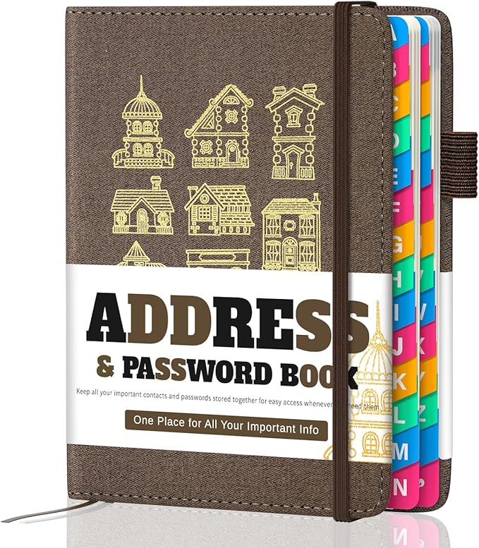Address Book with Colorful Alphabetical Tabs (4.7" X 6.2") – Telephone Address Contact Book for Seniors, Address Book with Space for Website Address and Internet Passwords (Royal Brown)