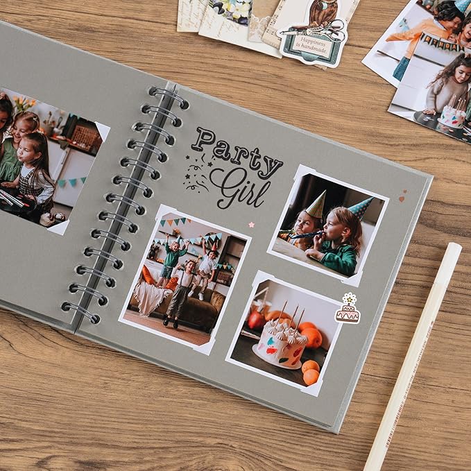 potricher 7 x 7 Inch DIY Scrapbook Album 40 Pages Hardcover Kraft Paper Scrap Book Photo Albums Memory Book for Wedding and Anniversary Family (Gray, 7 Inch)