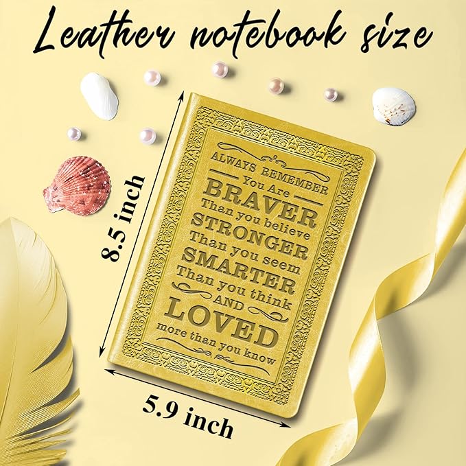 Yellow A5 Lined Leather Journal Notebook,Inspirational Leather Journal Notebook for Men Women,200 Pages 100 Gsm Thick Ruled Paper Daily Diary for School,Travel,Business,Work (Yellow)