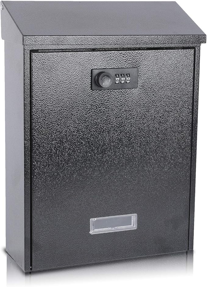 xydled Mail Boxes with Combination Lock,Locking Mailbox Wall Mounted,Large Capacity,Steel Cover Metal Postbox for House, 12.4×8.5×3 Inch, Black