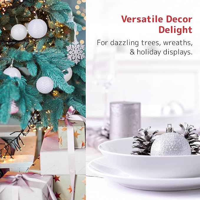 Prextex 36 Piece White Christmas Ornaments and Balls - White Ornament Set with 3 Sizes and 6 Styles - Shatterproof Christmas Ornaments for Tree, Wreath, and Holiday Decor for Indoor or Outdoor Display