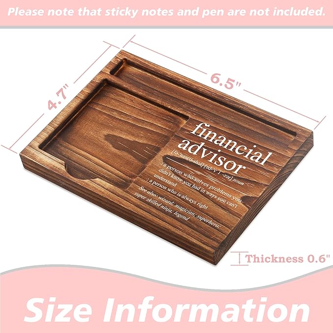 Financial Advisor Sticky Note Holder Wooden Notepad & Pen Holder 6.5" x 4.7" Sticky Note Pad Holder Dispenser for Desk Financial Advisor Definition Work Appreciation Gifts, NPA238