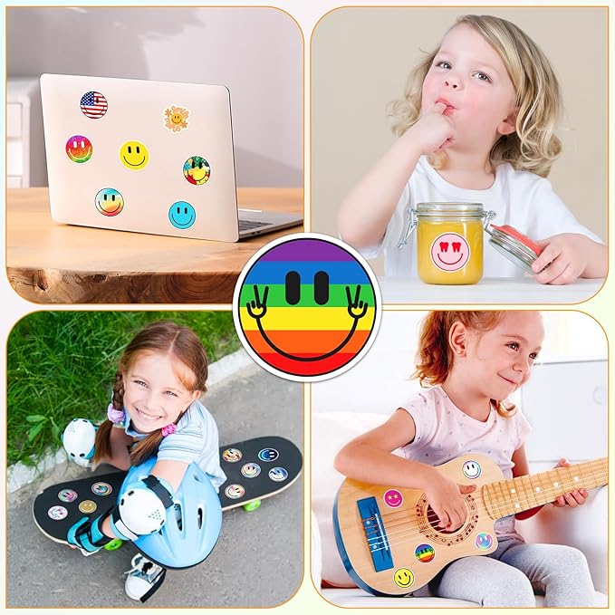 100PCS Smiling Stickers, Cute Water Bottle Stickers for Kids, for Teaching Rewards, Notebooks, Stationery, Luggage, Cartoon PVC Happy Sticker