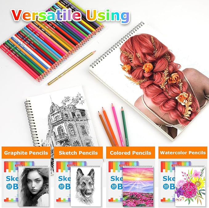 3-Pack 50 Sheets 9" x 12" Sketch Book, Spiral Bound Art Sketchbook, Bulk School Supplies for Kids, Acid Free Artist Easel Drawing Paper Pad for Drawing Painting Writing Sketching