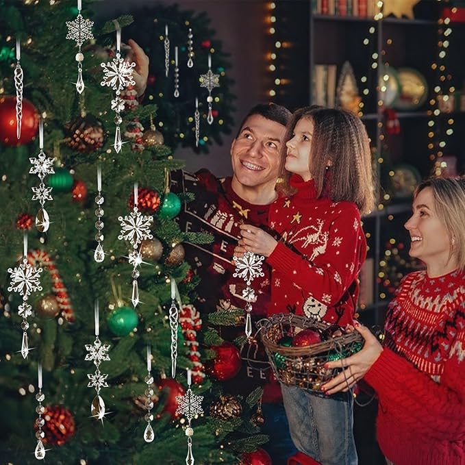 18PCS Clear Christmas Snowflake Icicle Hanging Ornaments Acrylic Crystal Christmas Tree Decorations with Drop Pendants for Xmas Winter Wonderland New Year Party Supplies