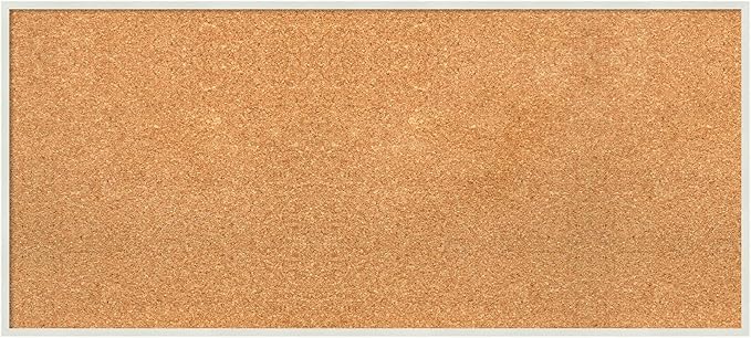 Amanti Art Natural Cork Board for Wall, 17x37 Vision Board with White Frame, Medium Corkboard Office Decor for Home Organization, Modern Corkboard Pinboard to Display Items for Home Organization in