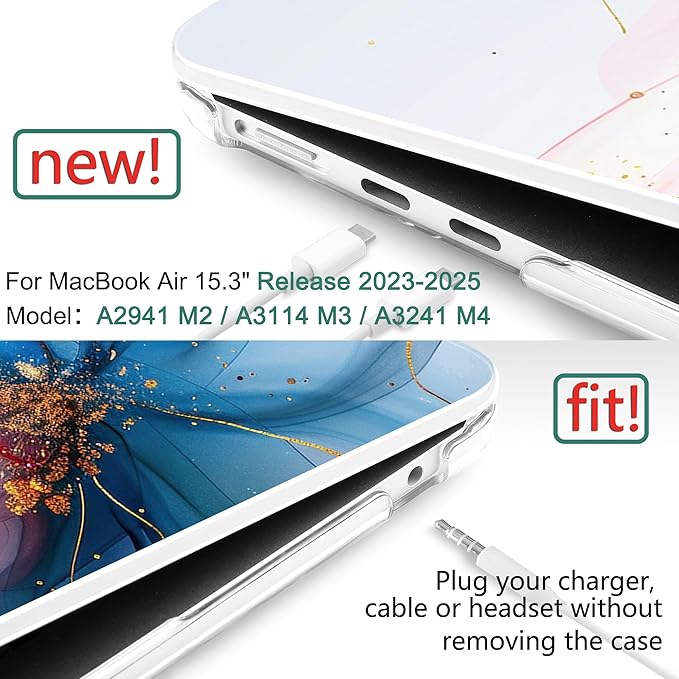 DONGKE Compatible with M4 MacBook Air 15 inch Case 2025-2023 A3241 A3114 A2941 M3 M2 Retina Display Touch ID, Plastic Hard Case & Keyboard Skin for MacBook Air 15" - Soft Flowing Colors