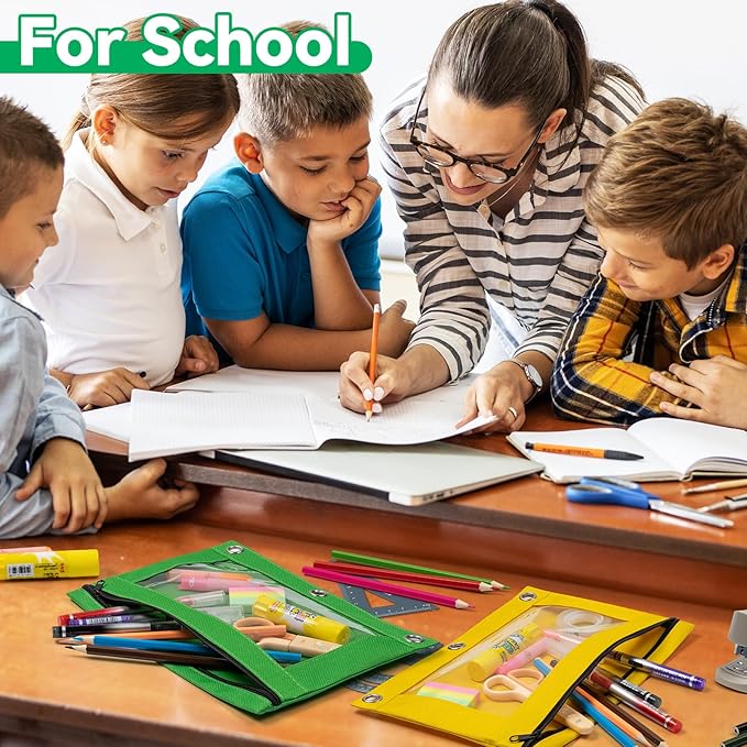 V-Opitos 72 Packs Pencil Pouch for 3 Ring Binder, Bulk 3-Holes Zipper Pencil Pouches in Assorted Colors, Sturdy and Durable Cloth Pencil Case with Clear Window for Office School College Supplies