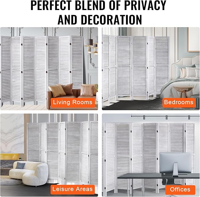 VEVOR Wood Room Divider, 8 Panel Wood Folding Privacy Screen, 66.9 Inches Tall Indoor Louvered Wooden Partition, Portable Decoration Screen, for Room Separation, Home, Office, Restaurant & Bedroom