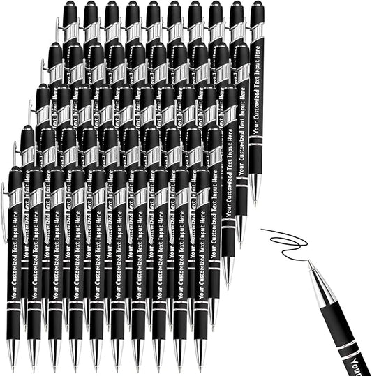 Up to 300 Pcs Personalized Ballpoint Pen Custom Pens Free Engraved Bulk with Name Logo Soft Black Ink Stylus with Touch Metal Office Gift for Anniversaries Graduations Birthdays
