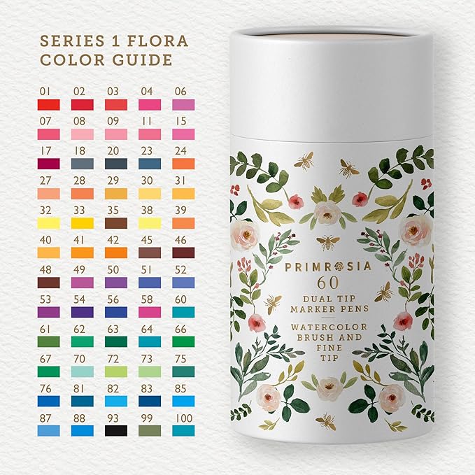 Primrosia Flora and Fauna 60 Dual Tip Markers for Bullet Journal Pens Coloring and Drawing
