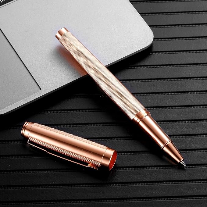 Rollerball Pen for Men Women Luxury Metal Executive Pens Home Office Use with Black Ink 0.7mm G2 (Nice Rosegold)