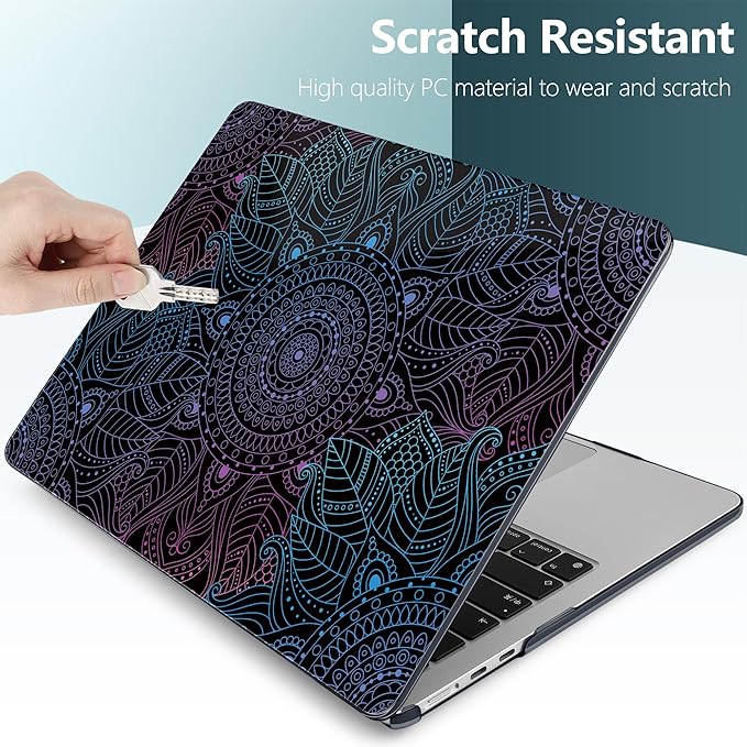 DONGKE Compatible with M4 MacBook Air 15 inch Case 2025 2024 2023 A3241 A3114 A2941 M3 M2 Liquid Retina Display Touch ID, Plastic Hard Case & Keyboard Skin & Screen Protector - Mandala