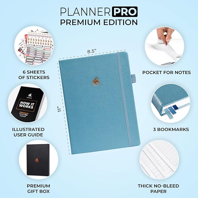 Clever Fox Planner Pro Premium – Luxurious Weekly & Monthly Planner with Budget Organizer for Productivity & Goals, Undated, A4 (Aquamarine)