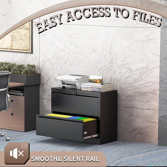 2 Drawer Lateral File Cabinet with Lock, File Cabinet, Metal Lateral Filing Cabinets for Home Office, File Storage Cabinet for Legal/Letter/A4 Documents, Assembly Required (Black, 35'W)