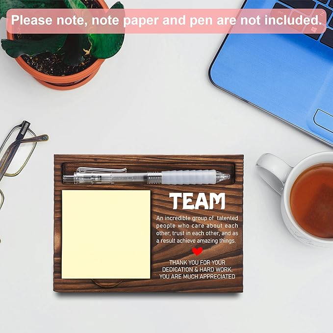 Team Gifts for Employees, Appreciation Gifts for Coworker, Thank You Gifts, Sticky Note Holder, Post-it Note Dispenser for Desk, Wooden Post-it Note & Pen Holder 6.5" x 4.7" - FTA116