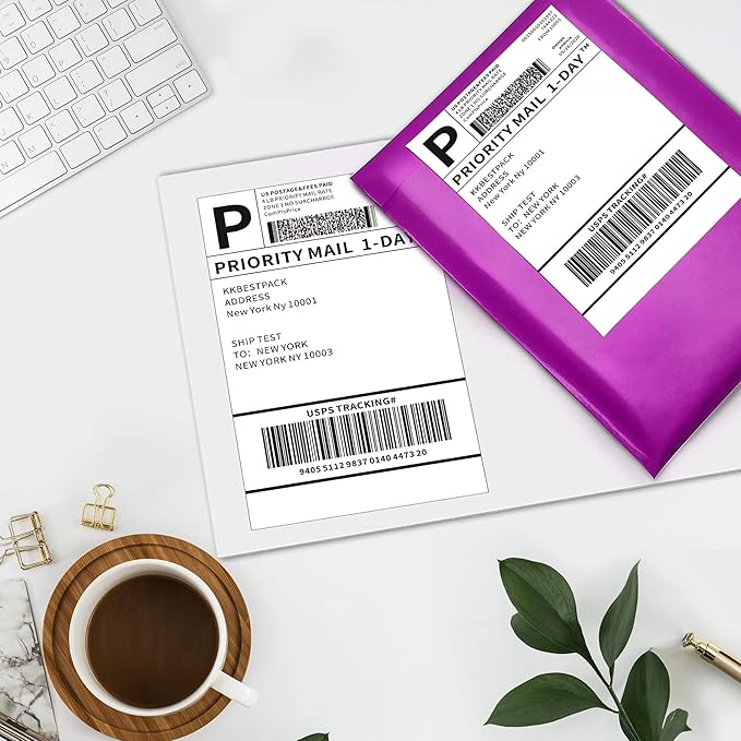 KKBESTPACK Half Sheet Shipping Labels for Laser and Inkjet Printers – 2 Per Page Self Adhesive Mailing Labels for Packages – White 8.5 x 5.5 Postage Labels for Shipping Boxes (1000 Labels) (KK2LP)