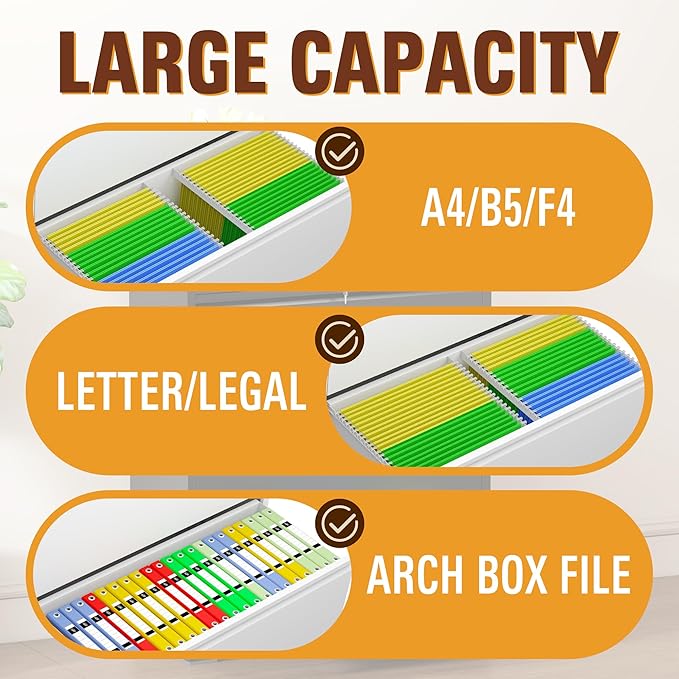 3-Drawer Lateral File Cabinet with Lock, Black Metal Filing Cabinet for Office or Home – Secure Storage for Letter/Legal/A4/F4 Documents, Easy to Assemble Locking File Organizer (White, 3 Drawer-40"H)