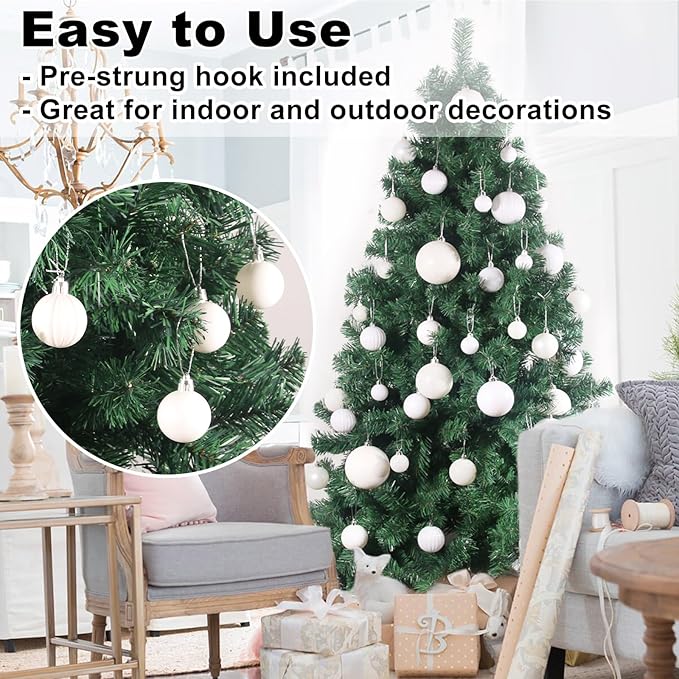 White 1.6" Small Christmas Balls Christmas Tree Decoration Ornaments Shatterproof Hanging Balls for Birthday Halloween Holiday Wedding Decorations Set of 24pcs