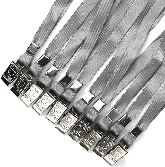 Beebel Gray Lanyards 100 Pack Nylon Flat Badge Lanyard for Id Badge Name Tag (Gray, 100 Pack)