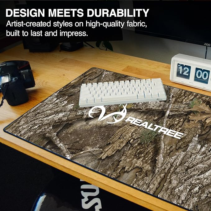 MPCO. Real Tree Large Gaming Desk Pad - 36" x 17" Aeroglyde Fabric APX – with Logo Desk Mats - Non-Slip, Washable, Smooth Glide for Precision Gaming & Work