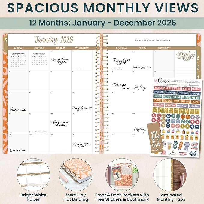 bloom daily planners 2026 Planner (January to December) - 8.5” x 11” Weekly & Monthly Dated Agenda Organizer Book with Stickers & Tabs - Flexible Soft Cover - Moments of Grace