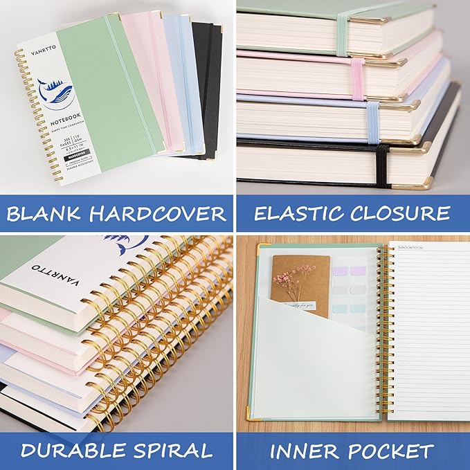 Spiral Notebook, Hardcover B5 College Ruled Notebooks, 300 Pages Notebooks for Work and School, 110 GSM Thick Papers Journals for Writing, Office Supplies for Women and Men Pink B5