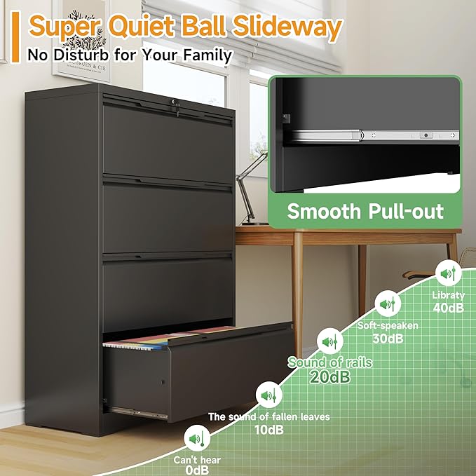 4 Drawer Lateral File Cabinets with Lock,Metal Filing Cabinet for Home Office,Wide Office Storage Cabinet with Hanging Bars for A4 Legal/Letter Size(Easy Assembly)