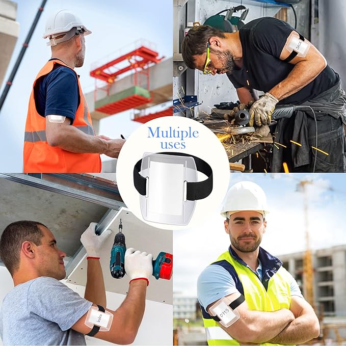 Meanplan 50 Pcs Arm Badge Holder Armband ID Badge Holder Bulk Visibility PVC with Adjustable Belt Elastic Armband Clear Name Tag for Work Pass, Postcards, Universal Size(Black)