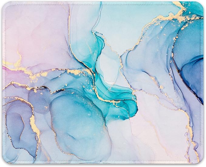 Auhoahsil Mouse Pad, 12 x 10 in Marble Art Theme Computer Mouse Pad for Desk, Premium-Textured Non-Slip Rubber Stitched Edges Waterproof Square Mouse Mat for Gaming Work Wireless Mice, Blue